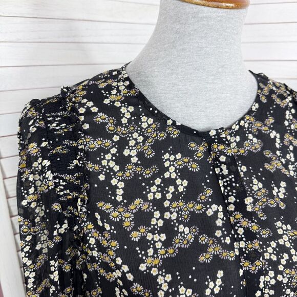 Paige Ambrosine Sheer Floral Silk Blouse Black Medium Ruffle - Picture 8 of 15